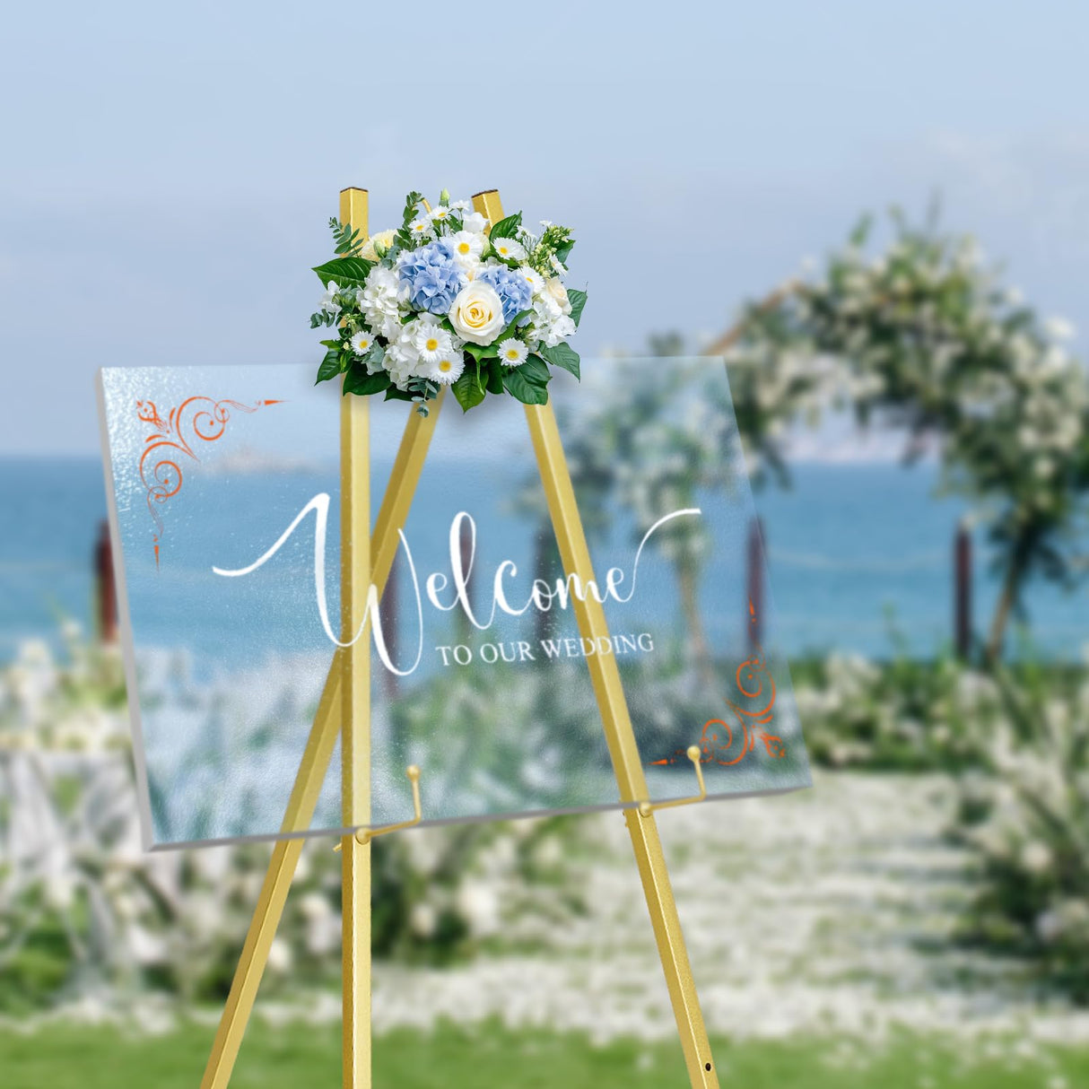 WATIHERE 57.5" Gold Easel Stand for Wedding Sign – 4 Adjustable Height Levels, Assembly Required, Heavy Duty Metal Display Stand for Art, Paintings, Posters, Pictures, and Home Décor WATIHERE