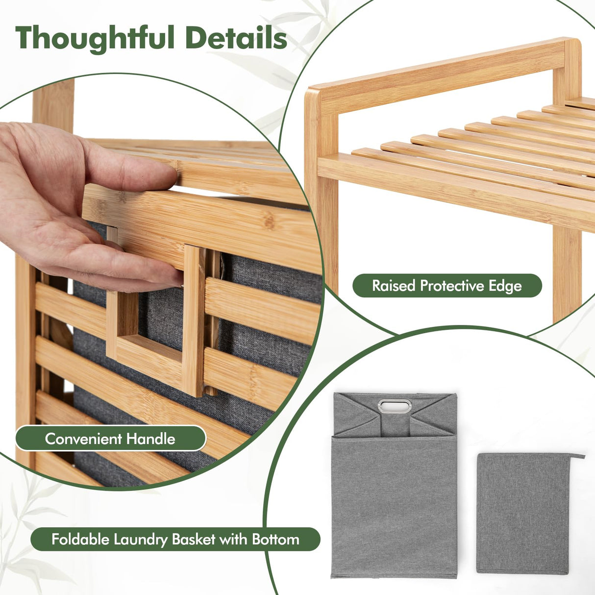 Giantex Tilt Out Laundry Hamper, Bamboo Laundry Storage Cabinet with 2-Tier Storage Shelves, Foldable & Removable Basket, Freestanding Laundry Basket Organizer for Bathroom, Laundry Room, Natural Giantex