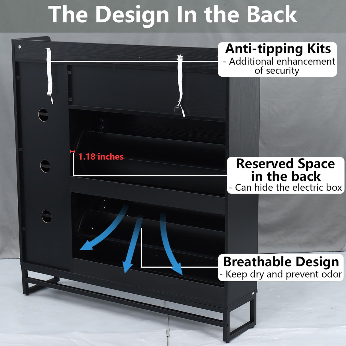 Auromie Free Standing Shoe Organizer with 2 Flip Drawers and Side Cabinet, Entryway Narrow Shoe Storage with Door for Hallway and Living Room (Black Plus) Auromie