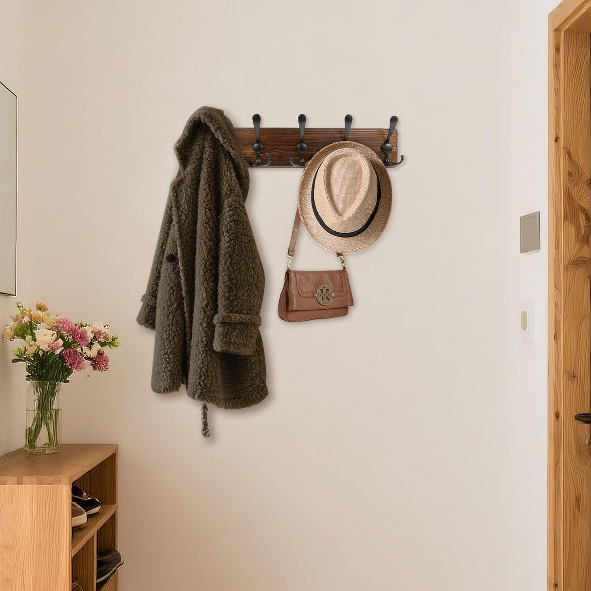 Homagic Coat Rack Wall Mount 16.8'' Rustic Hat Rack with 5 Triple Hooks Coat Hooks Wall Mount Farmhouse Wall Hooks for Hanging Coat, Bags, Towels Homagic