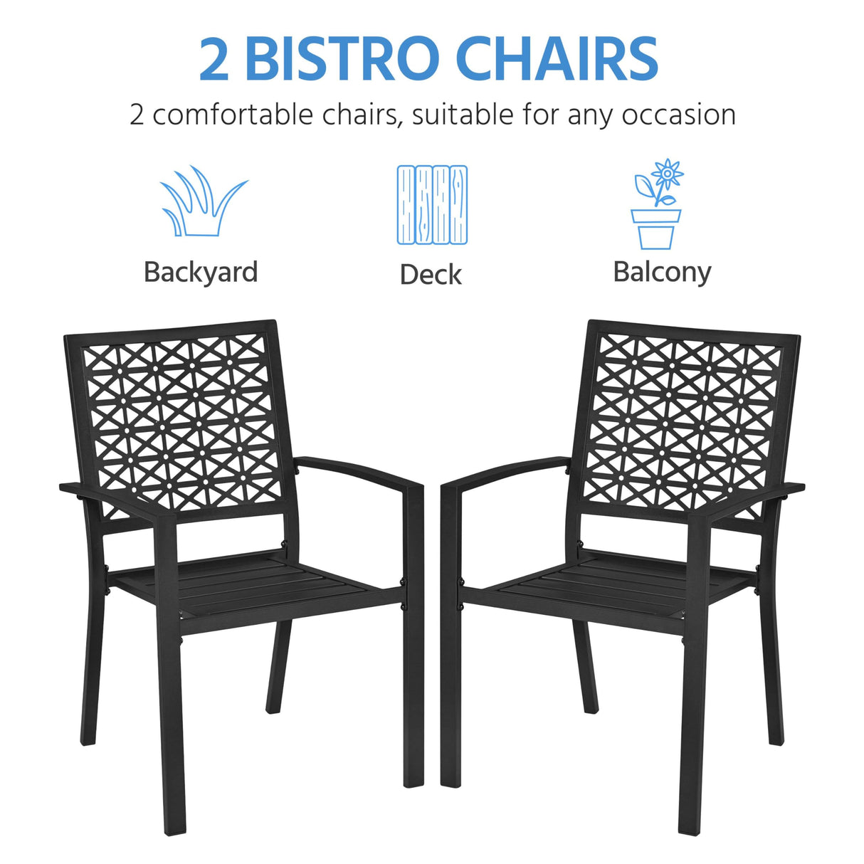 Yaheetech Outdoor Patio Dining Chairs Set of 4 with Armrests and Metal Frame, Stackable Heavy-Duty Metal Black Outdoor Chairs for Garden, Lawn and Yard Yaheetech