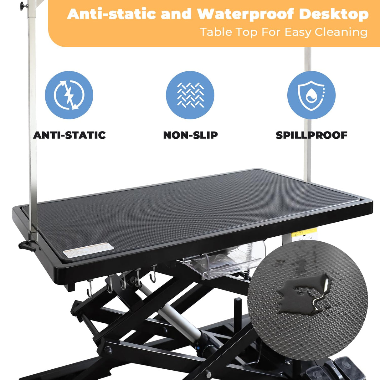 UDSONFY Electric Pet Dog Grooming Table, 50" Heavy Duty Grooming Table Professional Double X-Lift for Large Dogs Adjustable Height: 12"-45.8" Non-slip, AC Outlets, Storage Tray, 2 Nooses, Black UDSONFY