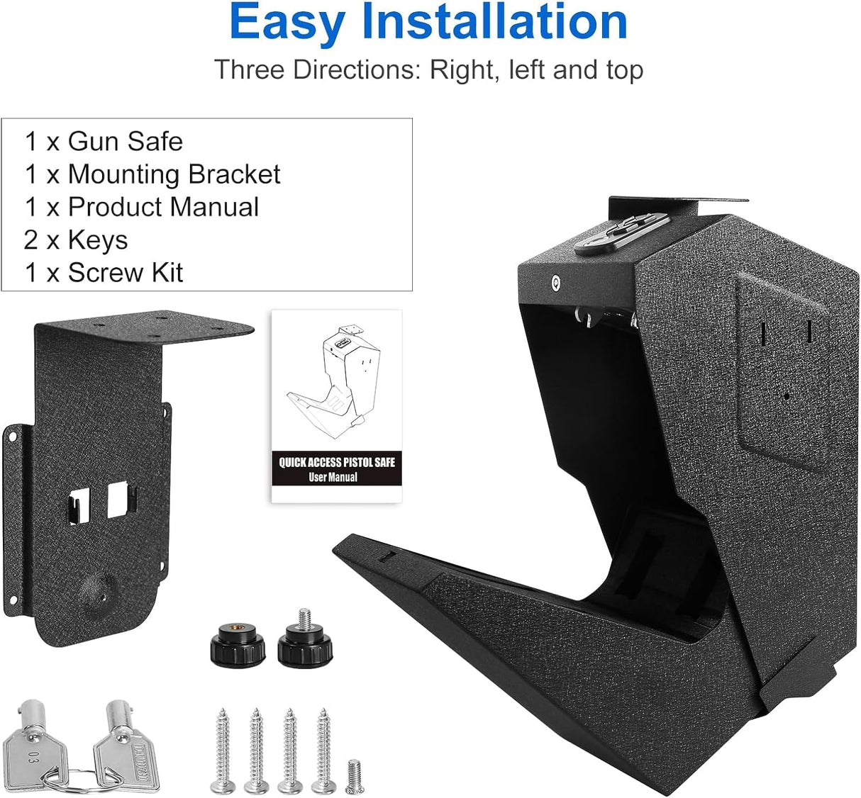 【2 guns capacity】 GUN Safe Biometric Pistol Safe Drop Down Handgun Safe Wall Mounted Double Gun Safe for Handgun with Fingerprint Passcode Key 3 Ways Quick Access Car Gun Safe for Desk,Nightstand EVESKY