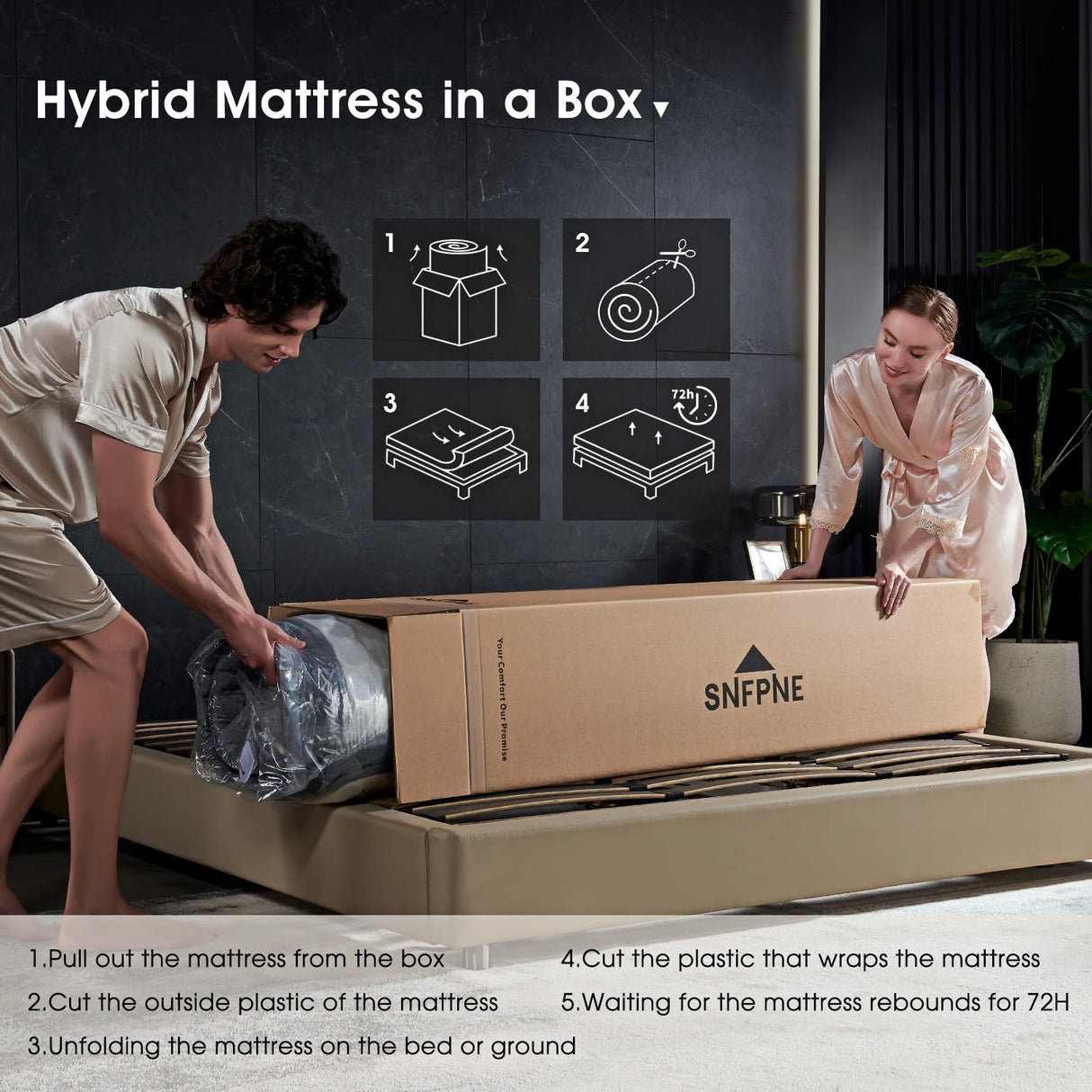 SNFPNE 10 Inch Queen Size Hybrid Mattress with Gel Memory Foam and Individual Pocketed Coils for Motion Isolation & Edge Support, Medium Firmness for Pressure Relief, CertiPUR-US Certified,in a Box SNFPNE