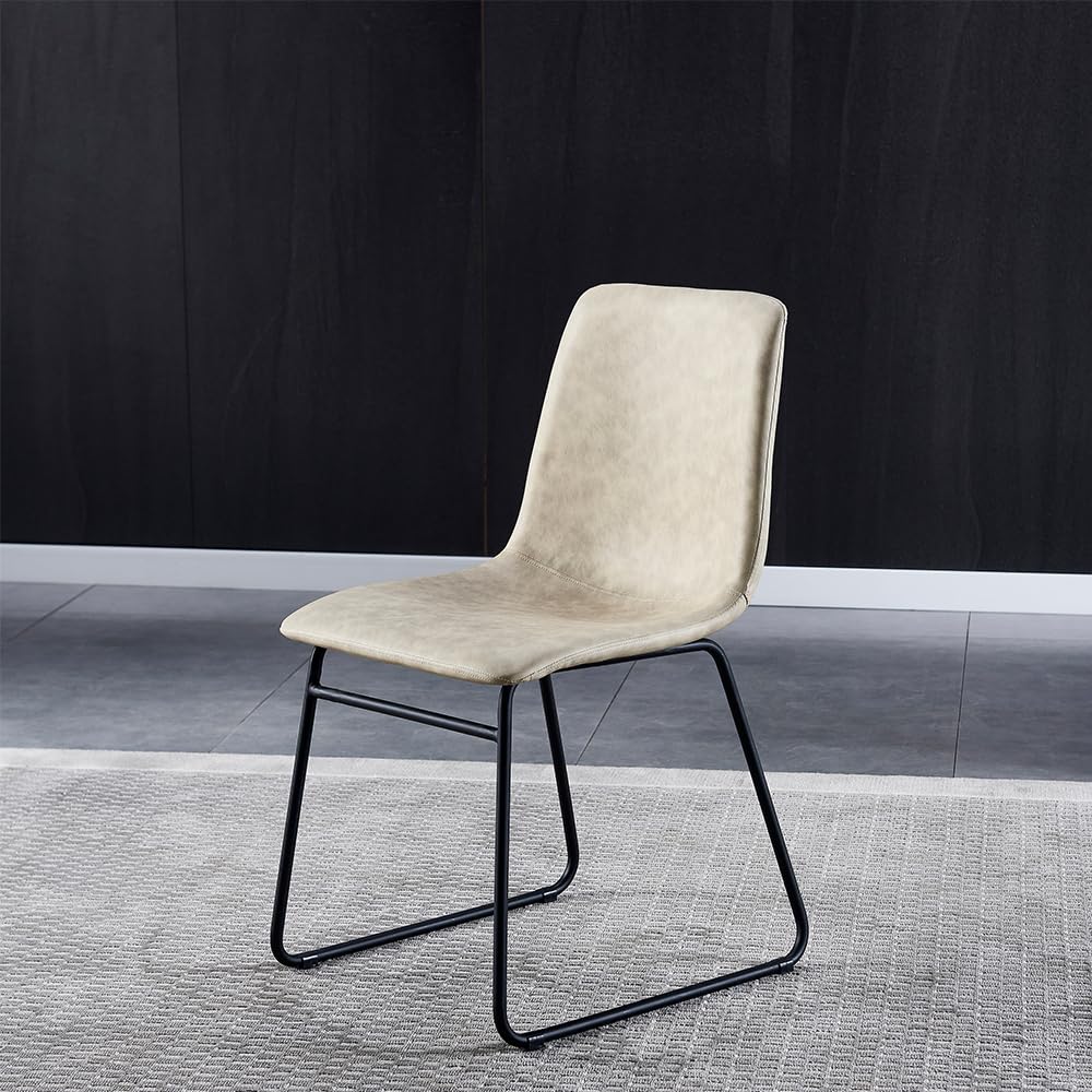 Anchorhome 47"(W) Modern Wooden Dining Table Set for 4/6, with 4 Armless Dining Chairs Plus 2 Sturdy Stools Faux Leather Metal Frame, Dining Room Kitchen Apartment (Vintage Beige) Anchorhome