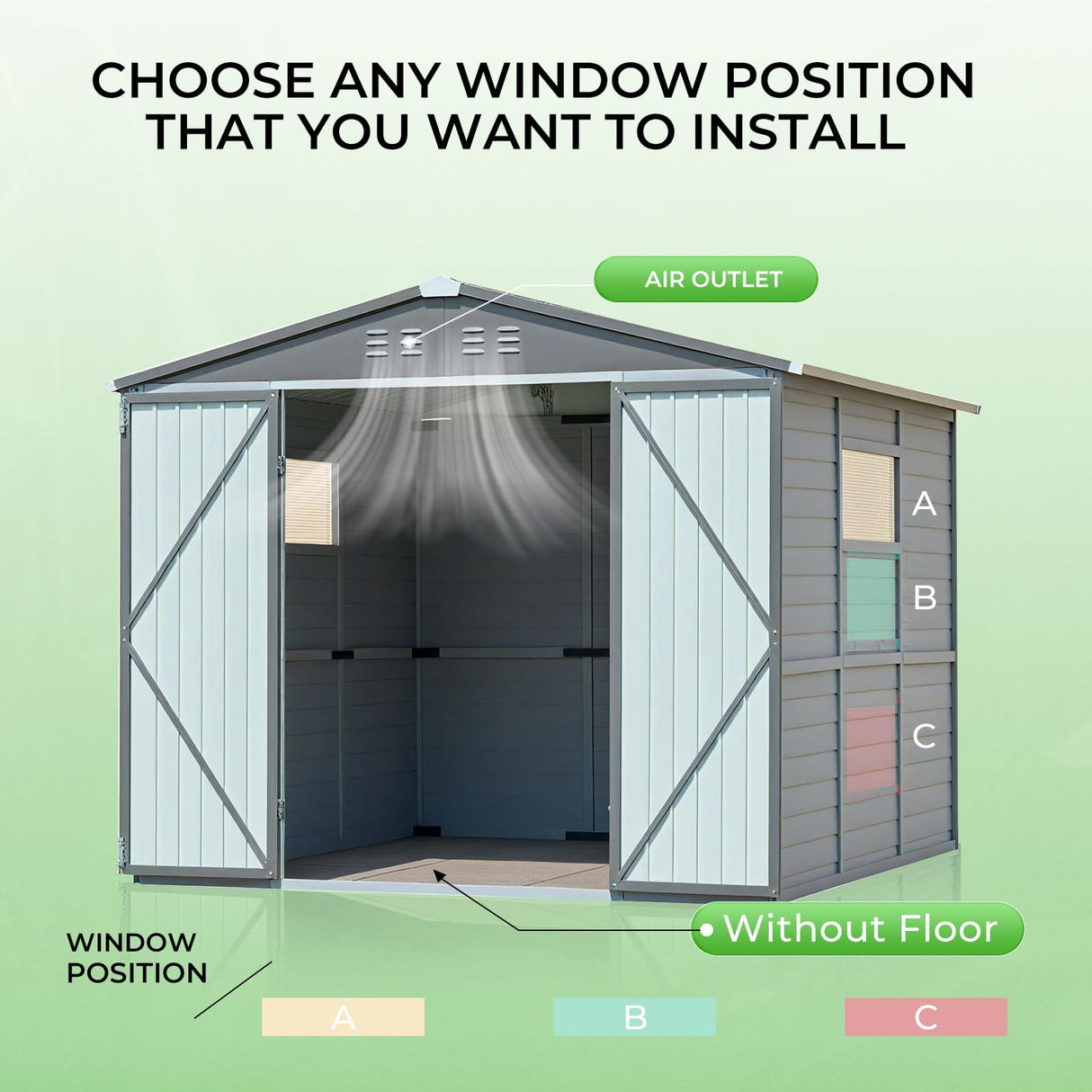 MyVoice 8x10 FT Wooden Outdoor Storage Shed with 4 Vents & 2 Adjustable Windows, DIY Cedar Tool Shed Kit, Garden Bike Firewood Storage, Waterproof Backyard Outdoor Shed for Patio, Lawn, Yard & Garage MyVoice