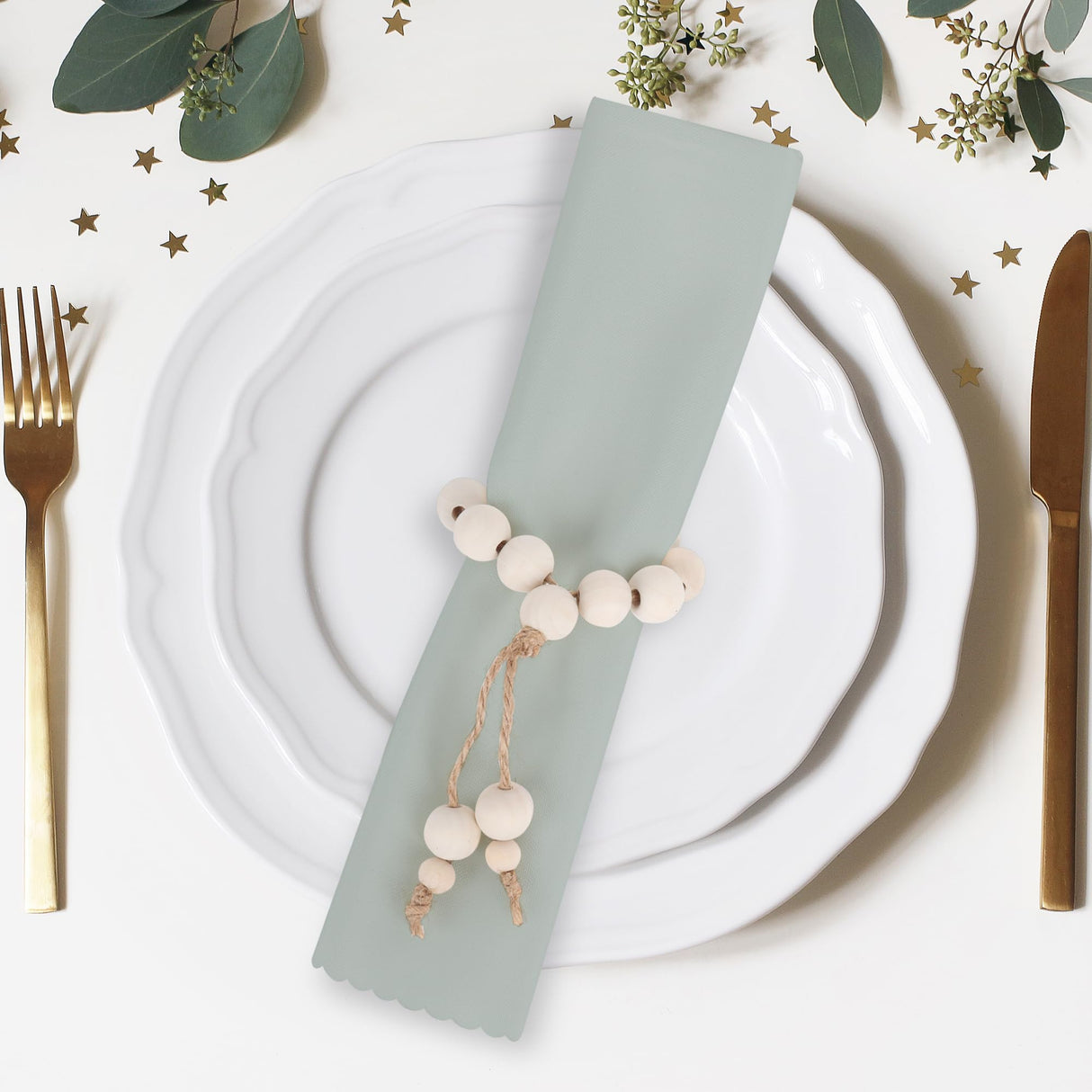 Yagoo Napkin Rings Set of 6, Handmade Farmhouse Wood Beaded Napkin Ring Set for Wedding, Banquet, Party, Dinner Table Decor (Natural) Yagoo