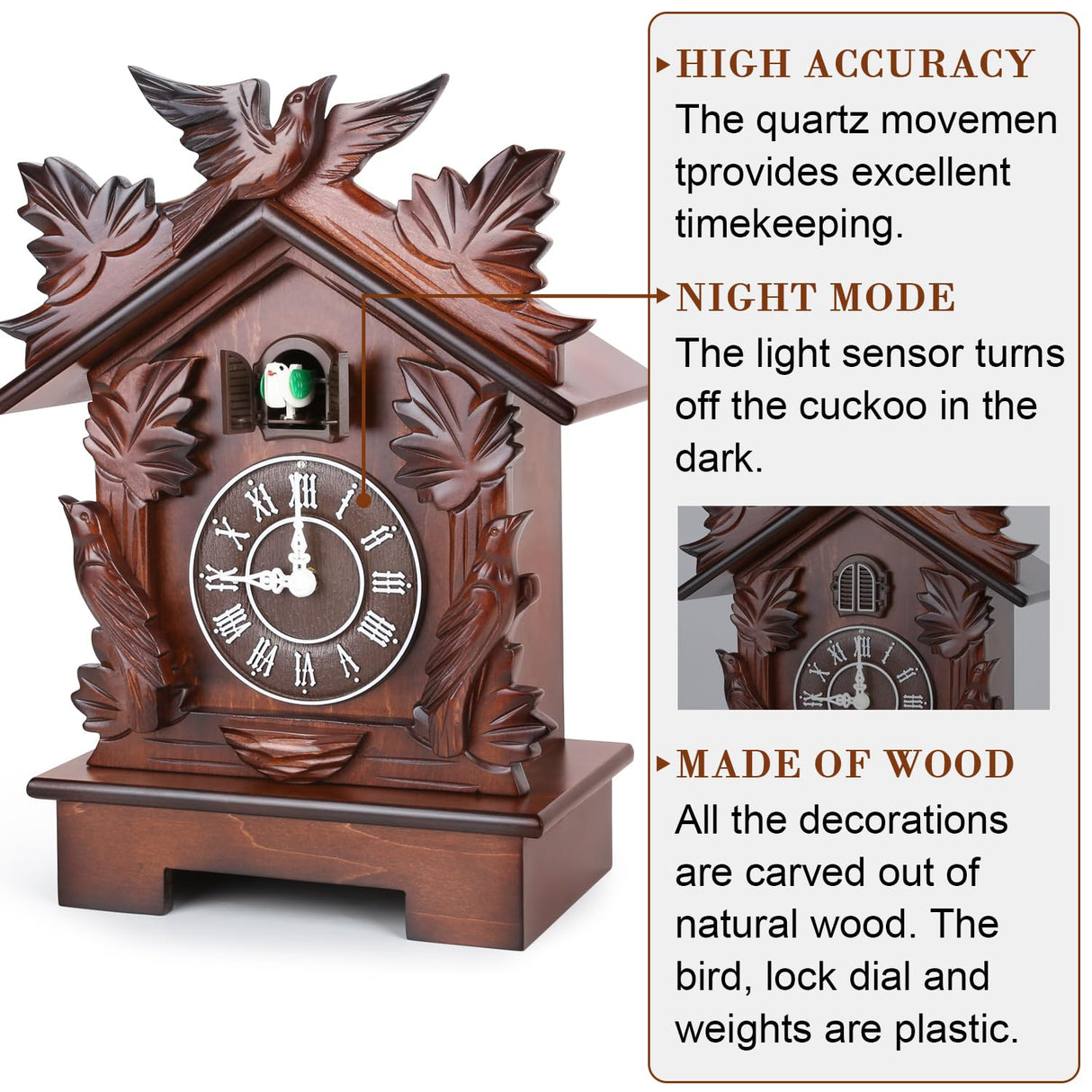 Kendal Large Tabletop Handcrafted Wood Cuckoo Clock House Home Decor with Singing Bird & Black Forest Bird Decoration MX23-2 Kendal