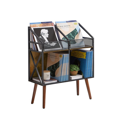 EYOCAL Vinyl Record Storage Holder Rack,250 LP Wooden Record Display Table for Albums Books Magazines Files for Living Room Bedroom Patent Pending
