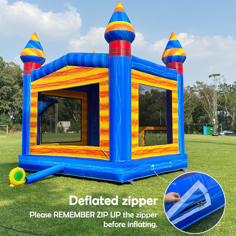 Commercial Grade Bounce House Big Inflatable for Kids and Adults with Blower&Basketball Hoop for Outdoor Indoor, Bouncer Jumper, Birthday Party, Rental Grade (Blue + Yellow, 13ftx13ftx14ft) INFLATABLEGAGA