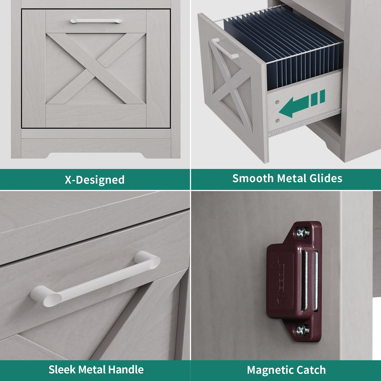 DWVO L Shaped Desk with File Drawer, 60" Corner Computer Desk with Power Outlets, Home Office Desk with Monitor Stand & Storage Shelves & File Cabinet, Grey Wash DWVO