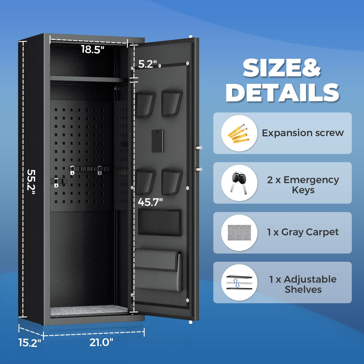 Greenvelly 10-14 Gun Safe for Rifles and Pistols,Quick Release Fireproof Gun Safe with Adjustable Shelves and Pockets,Locking Gun Cabinet with Rifle Rack for Home and Shotgun (Black) Greenvelly