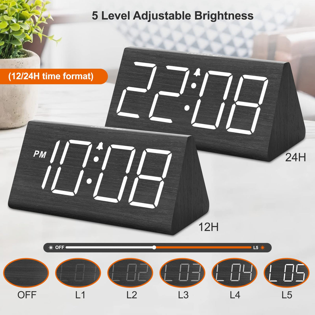 DreamSky Wooden Digital Alarm Clocks for Bedrooms - Electric Desk Clock with Large Numbers, USB Port, Loud Alarm for Heavy Sleepers, Adjustable Volume, Dimmer, Snooze, DST, 12/24H, Wood Décor Gifts DreamSky