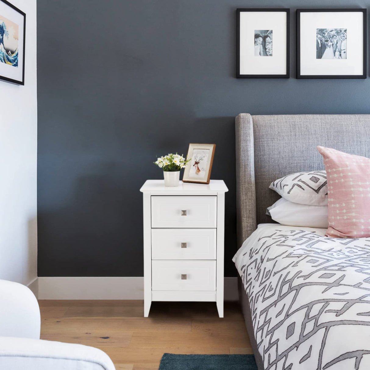 Bonnlo Upgraded White Night Stands for Bedrooms Set of 2, Modern Nightstand with 3 Drawers, Wooden Bed Side Table for Small Spaces, College Dorm, Kids’ Room, Living Room, 16W x 16D x 24H Bonnlo