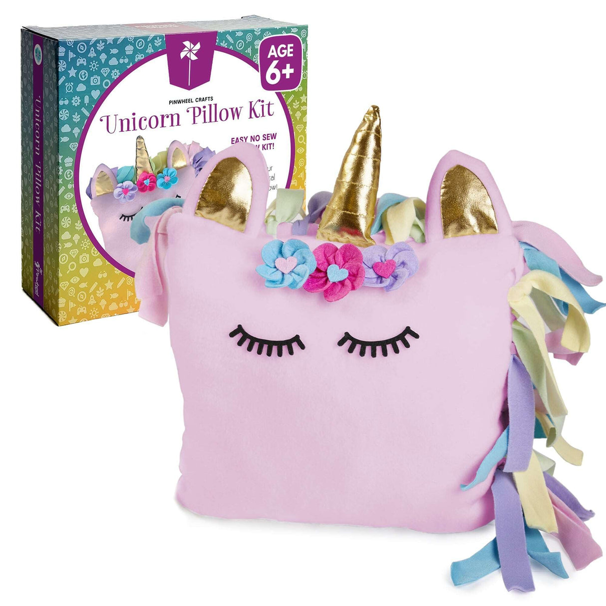 Pinwheel Crafts Unicorn Pillow Kit - DIY Arts and Crafts for Kids Ages 6 7 8-12+ Years, No Sewing Kit for Kids, Unicorn Pink Pillow Craft Kits for Birthday, Christmas Gifts for Girls Pinwheel Crafts