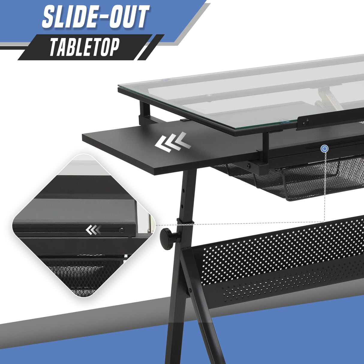 SFIHOME Adjustable Drafting Table & Stool Set, Art Desk with Additional Slide-Out Table Design, Versatile Drawing Table with Storage, for Art, Drafting and Creative Tasks, Black SFIHOME