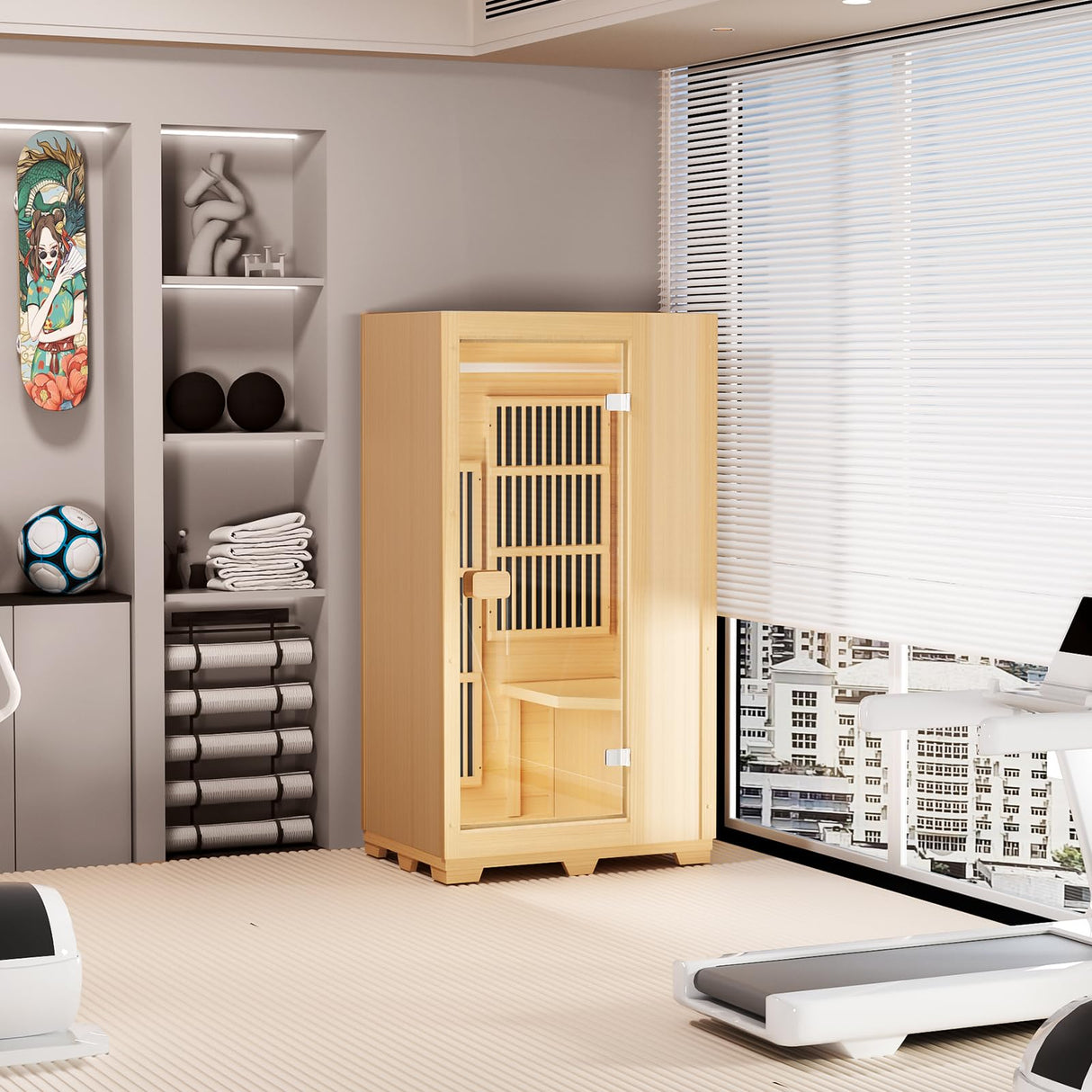 VEVOR Far Infrared Wooden Sauna, Room Home Sauna Spa for One Single Person, Low EMF Far Infrared Hemlock Wood Sauna with Tempered Glass Door & LED Reading Lamp & Bluetooth Speakers, 1140W Indoor Use VEVOR