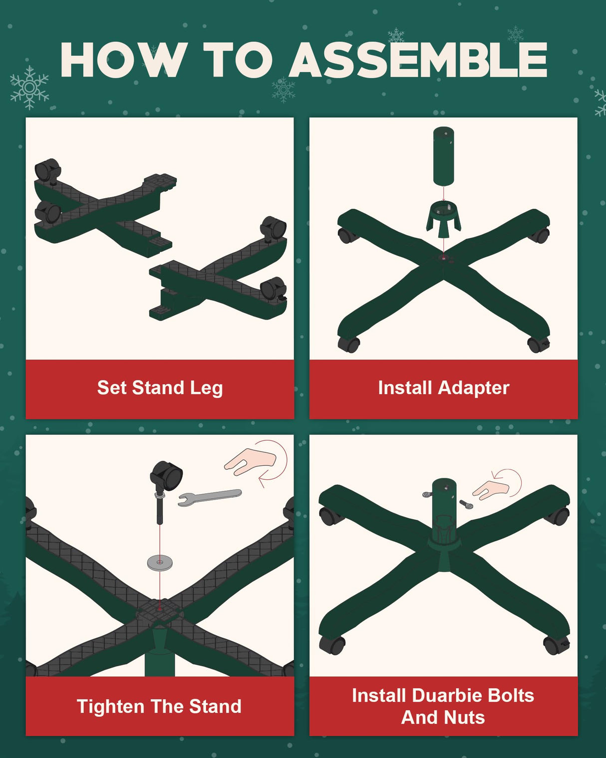 GuuG Christmas Tree Stand Base: Rolling Christmas Tree Stand for Artificial Fake Tree Xmas Tree Stand with Wheels Holder Replacement up to 6ft, Fits 1.4 Inchs Tree Pole, 23" Tree Foot Diameter (Green) 224511W GuuG