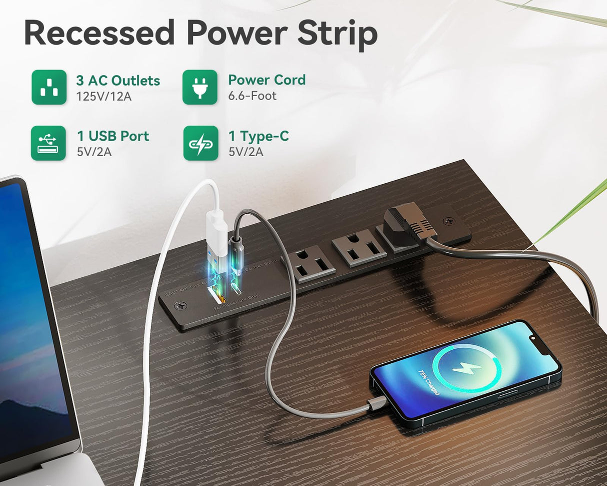 AODK 32-Inch Small Computer Desk with Fabric Drawers and Charging Station, Kids Girls Teen Study Writing Desk for Bedroom, Home Office Desk with Storage Shelf & Bag, Vanity Table for Small Space,Black AODK