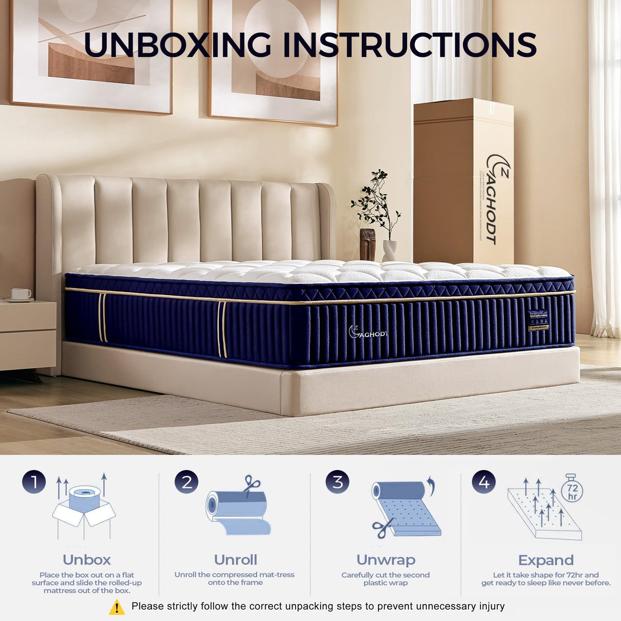 King Mattress, 14 Inch King Size Hybrid Mattress in a Box, Medium Firm Memory Foam mattress, with Individual Pocket Springs, Upgrade Zoned Support, Motion Isolation&Pressure Relief, CertiPUR-US AGHODT