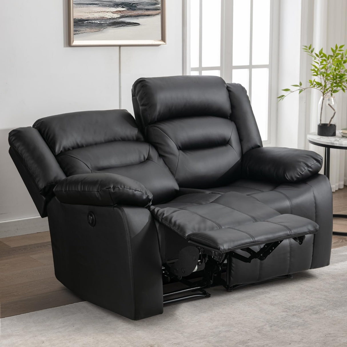 EBELLO Faux Leather Power Loveseat Recliner, Electric Reclining Sofa Chair, Overstuffed Comfortable Armrest Couch Set for Living Room, Bedroom Furniture, Meeting Room, Black (Loveseat) EBELLO