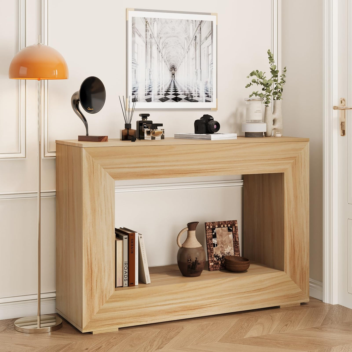 ROOMTEC 47" Farmhouse Console Table, Narrow Entryway Console Table, Sofa Tables with Storage, Industrial Hallway Accent Tables for Living Room, Entrance, Foyer (Oak Color) ROOMTEC