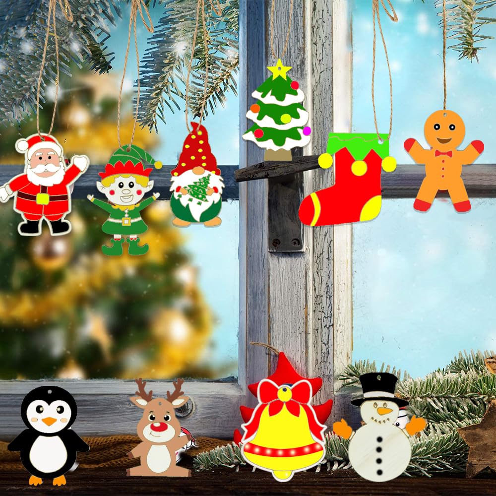 Nialnant 60 PCS Wooden Christmas Ornaments Crafts for Kids, Wooden Christmas Ornaments to Paint, 12 Style DIY Christmas Crafts for Christmas Tree Unfinished Wood Christmas Ornaments Kits Nialnant