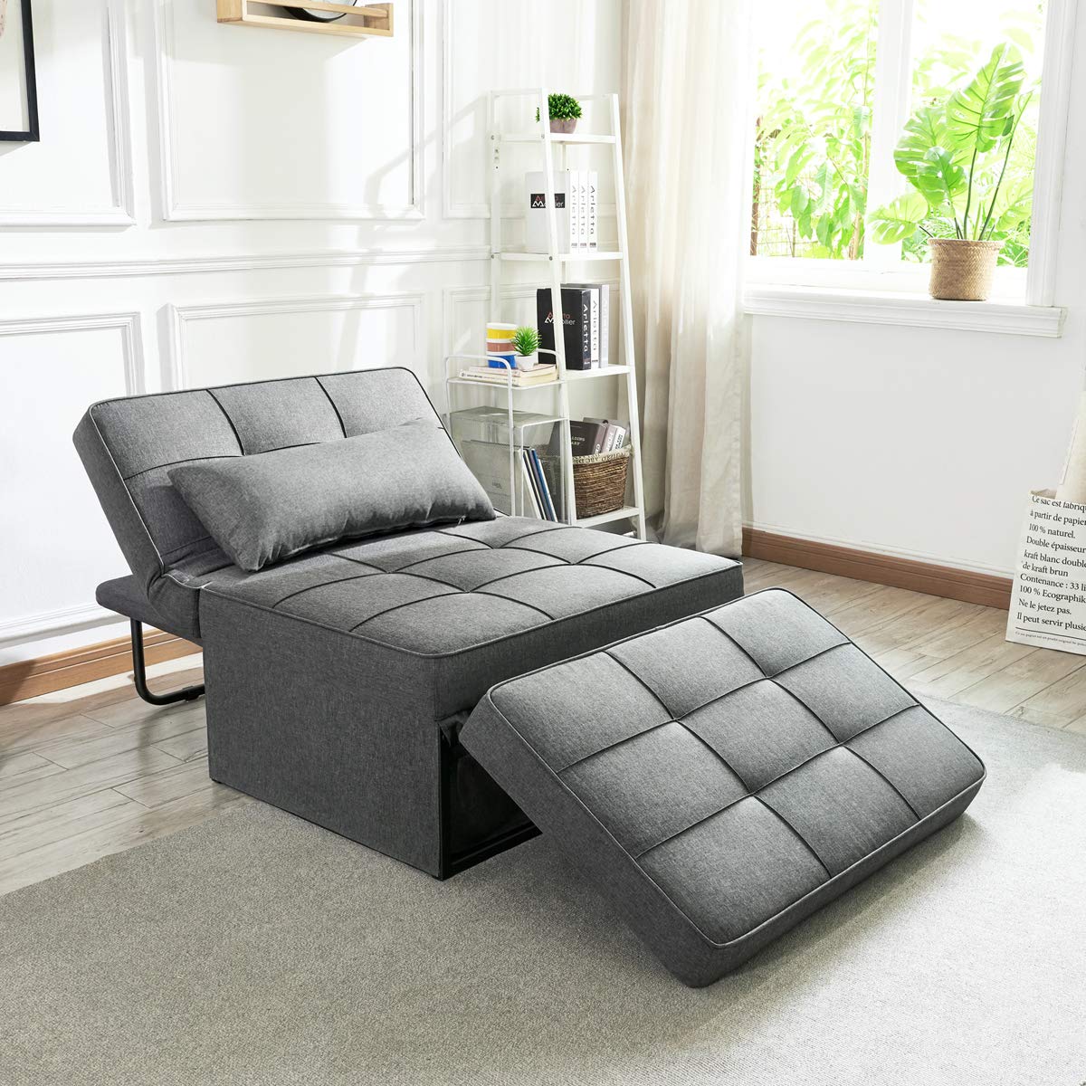 Vonanda Sofa Bed, Convertible Chair 4 in 1 Multi-Function Folding Ottoman Modern Breathable Linen Guest Bed with Adjustable Sleeper for Small Room Apartment,Dark Gray Vonanda