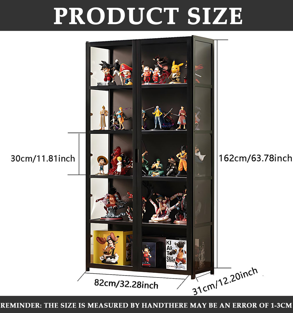 idhhco 5 Tier Curio Display Cabinet, Display Cabinet with Acrylic Glass Door, Collectibles Toy Organizers Rack & Display Shelf, Kids Bookcase for Bedroom, Reading Nook, Toddler's Room, Bamboo idhhco