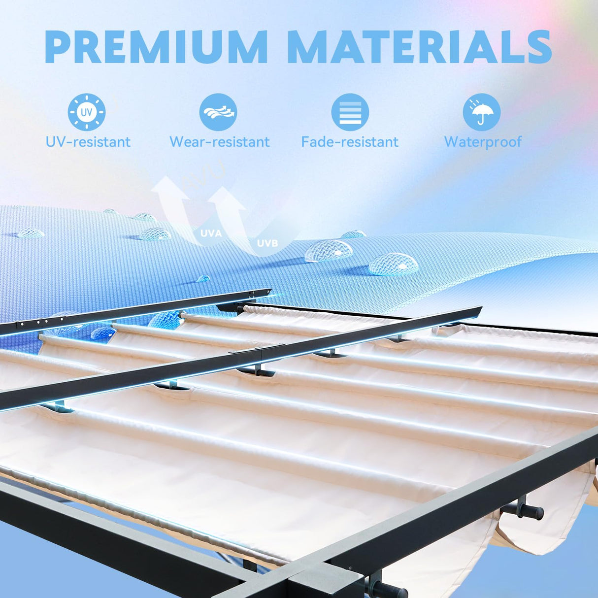 EROMMY Retractable Pergola 10' x 10', Metal Freestanding Shelter with Adjustable Sun Shade Canopy for Patios, Beige EROMMY