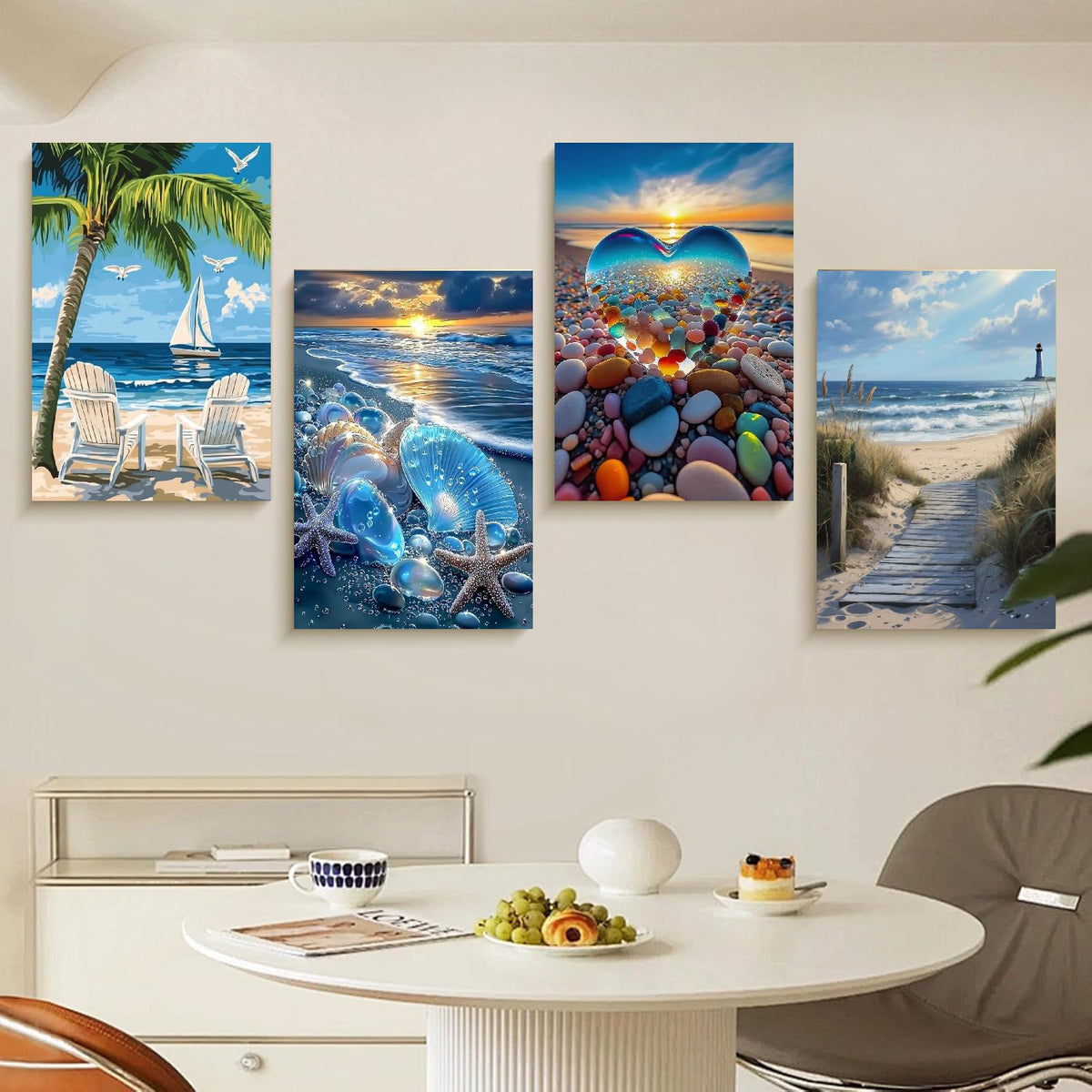 6 Pack Paint by Numbers Kits with Framed for Adults Beginners, Beach Paint by Number Kits on Canvas with Wooden Easel, DIY Acrylic Oil Painting Kits with Brushes for Home Wall Decor (8x12 inch) Mrnsiet