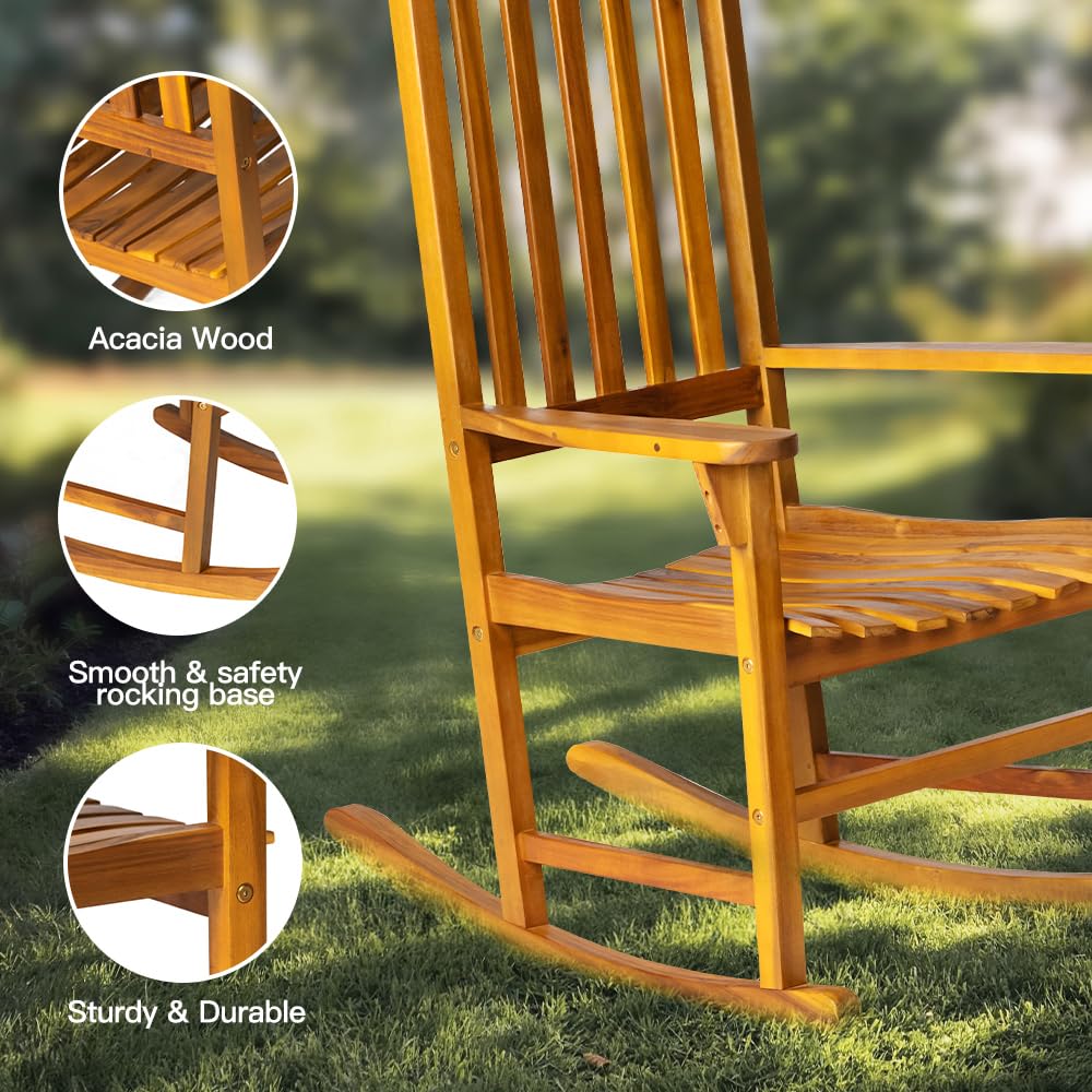 Panana Acacia Wood Rocking Chair Outdoor Porch Rocker with Cushion for Patio, Garden, Balcony, Backyard, Living Room Panana