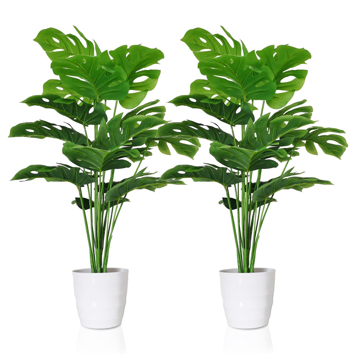 SAJANDAS Set of 2 Artificial Monstera Deliciosa Plants in Pots, Fake Tropical Palm Tree with Greenery Leaves Stems, 28 Inch Artificial Cheese Plant for Home Bathroom, Office, Windowsill Decor SAJANDAS