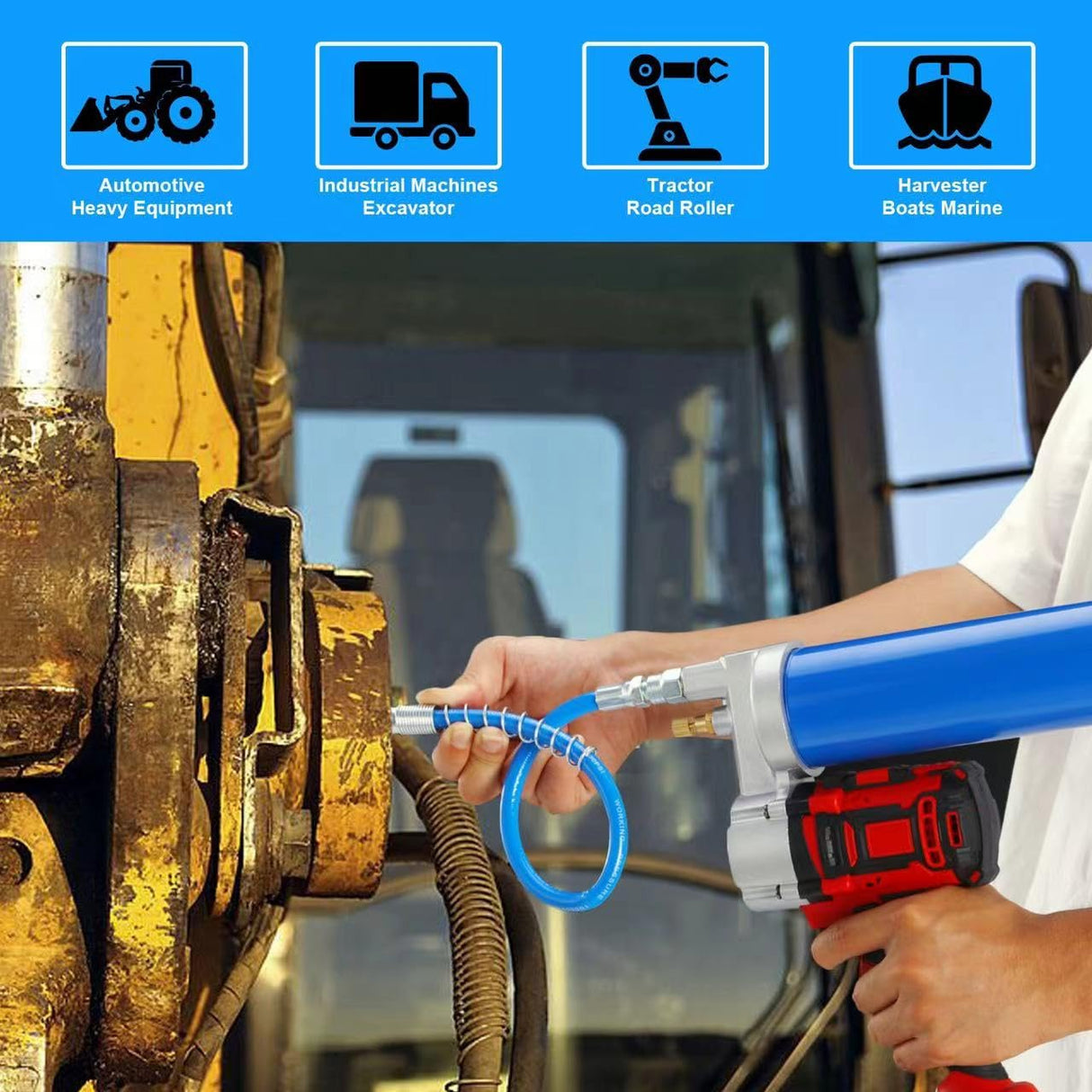 21V Electric Grease Gun with Battery*2, 12000 PSI Cordless Grease Gun Kit with Case & Accessories (Charger, Coupler Locks, tip, Hose, Cartridge Tube) Towiac