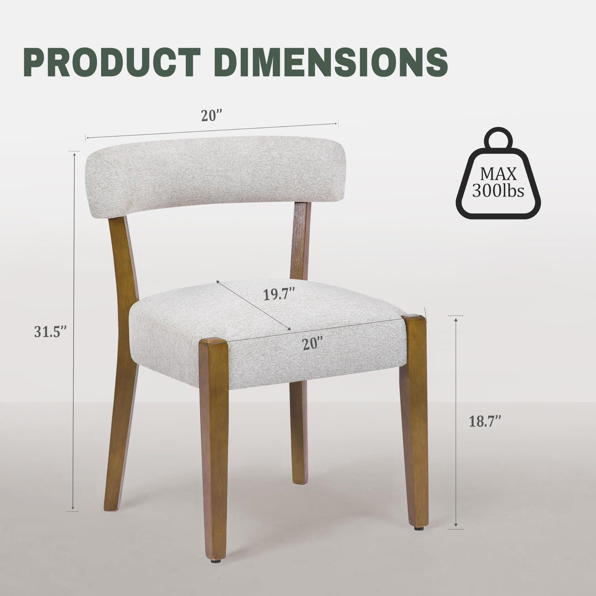 RNKSFX Wooden Dining Chairs Set of 8 Upholstered Kitchen & Dining Room Linen Fabric Chairs Mid Century Modern Dining Woven Chairs Low Back, Beige Fabric RNKSFX