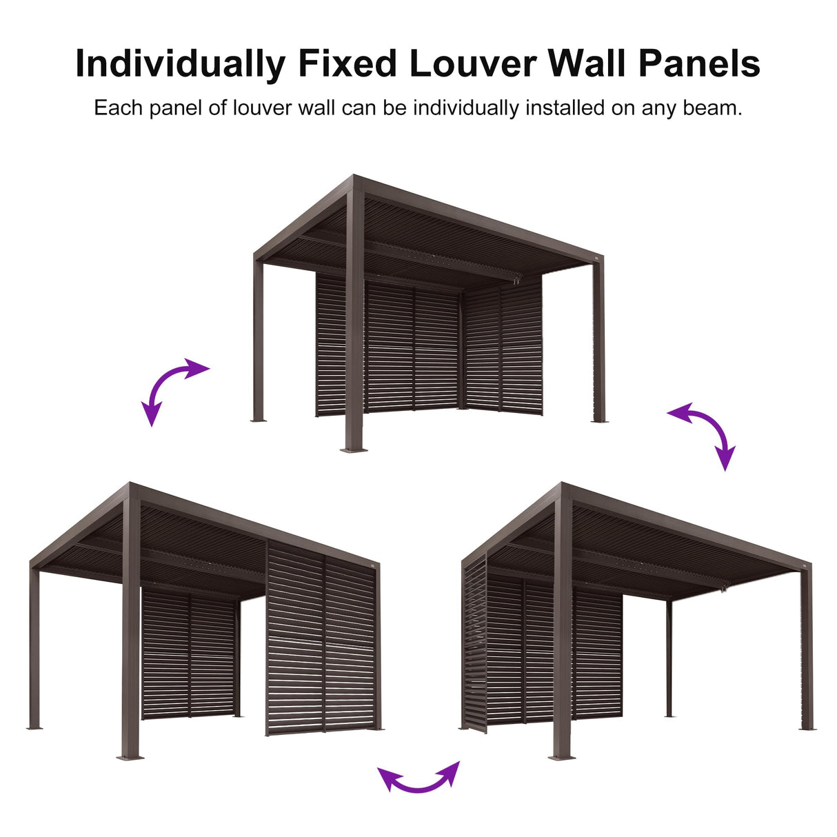 PURPLE LEAF Outdoor 12' × 14' Louvered Pergola with 12FT Detachable Louver Wall Patio Adjustable Aluminum Canopy Retractable Metal Roof for Deck Outside Backyard Hardtop Gazebo Sun Shade PURPLE LEAF