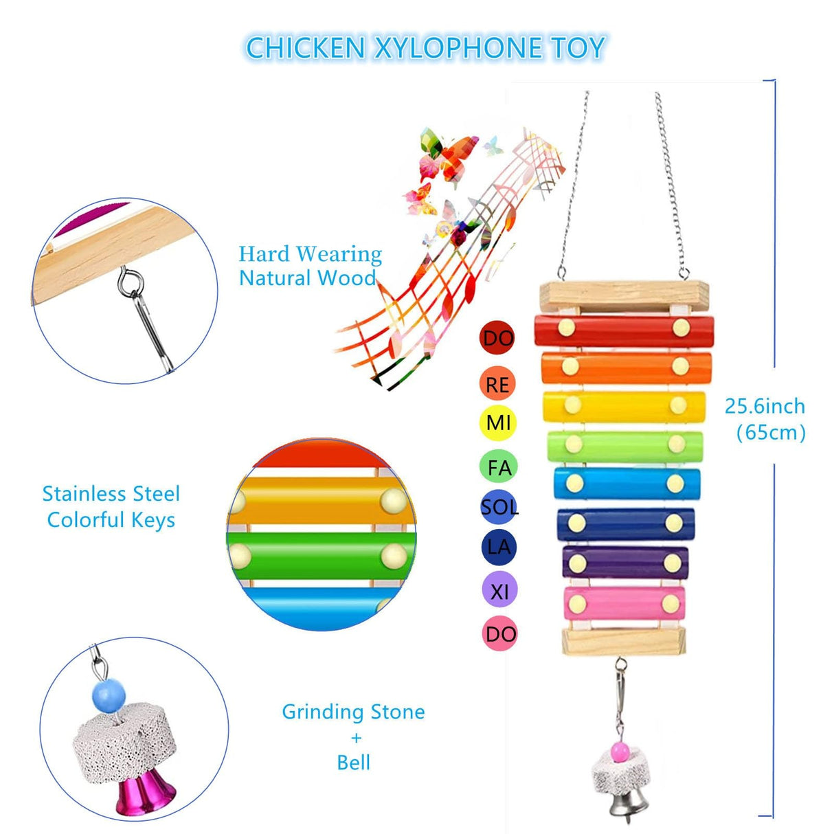 Longer Chain Chicken Toys for Coop Accessories 7PCS, Chicken Swing Ladder Perch roosts, Chicken Xylophone Mirror with Bells Vegetable Fruits Hanging Chicken Feeder for hens Bird Parrot ZLBgons