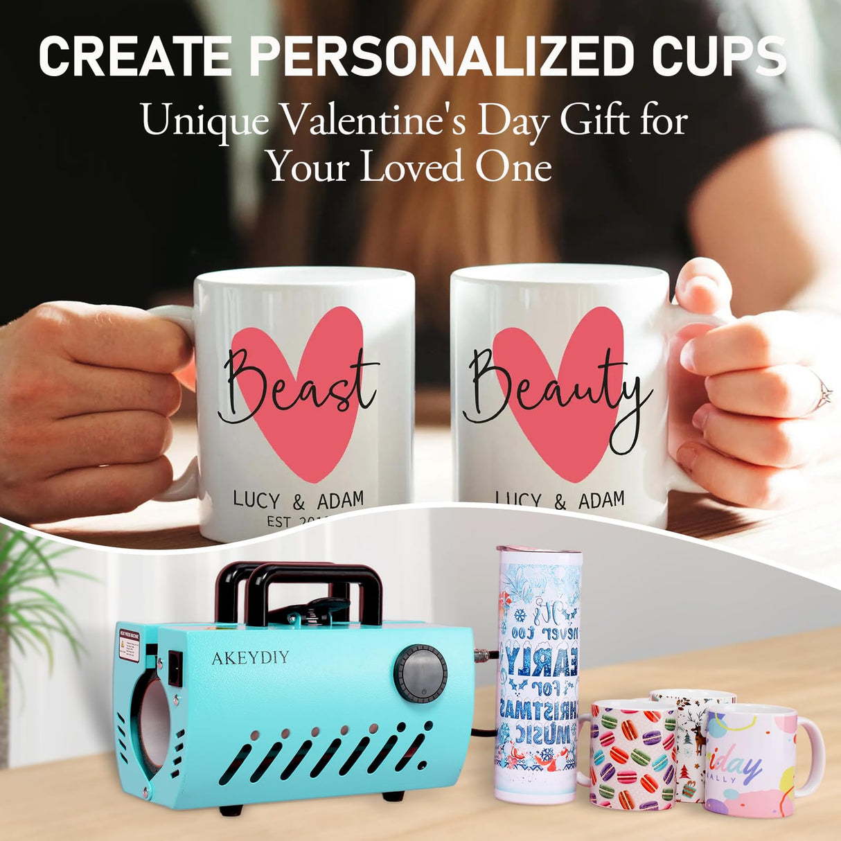 11-30 OZ Tumbler Heat Press Machine, Mug Heat Press DIY Sublimation for 11OZ 16OZ 20OZ Skinny Tumblers Glass/Ceramic/Aluminium Mug Coffee Cup 2.87-3.42in,Blue Cup Press with 20 Heat Papers/Tape/Gloves Whubefy