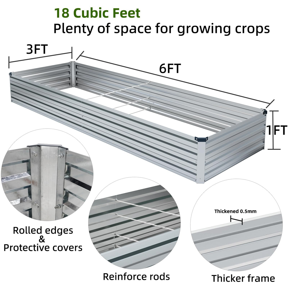Meberam 2 Pack 6x3x1FT Galvanized Raised Garden Beds Kit Outdoor Metal Gardening Planter Box for Vegetable Elevated Flower Herbs,Silver Meberam