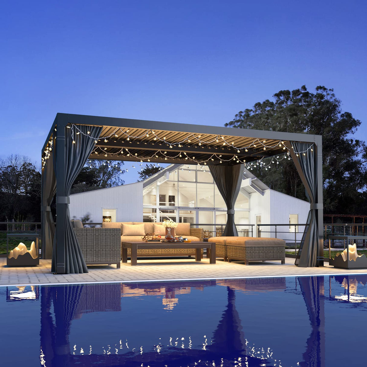 MELLCOM Louvered Pergola 10x12, Aluminum Pergola with Adjustable Louvered Roof, Outdoor Small Pergola with Waterproof Curtains and Nets, Gray MELLCOM