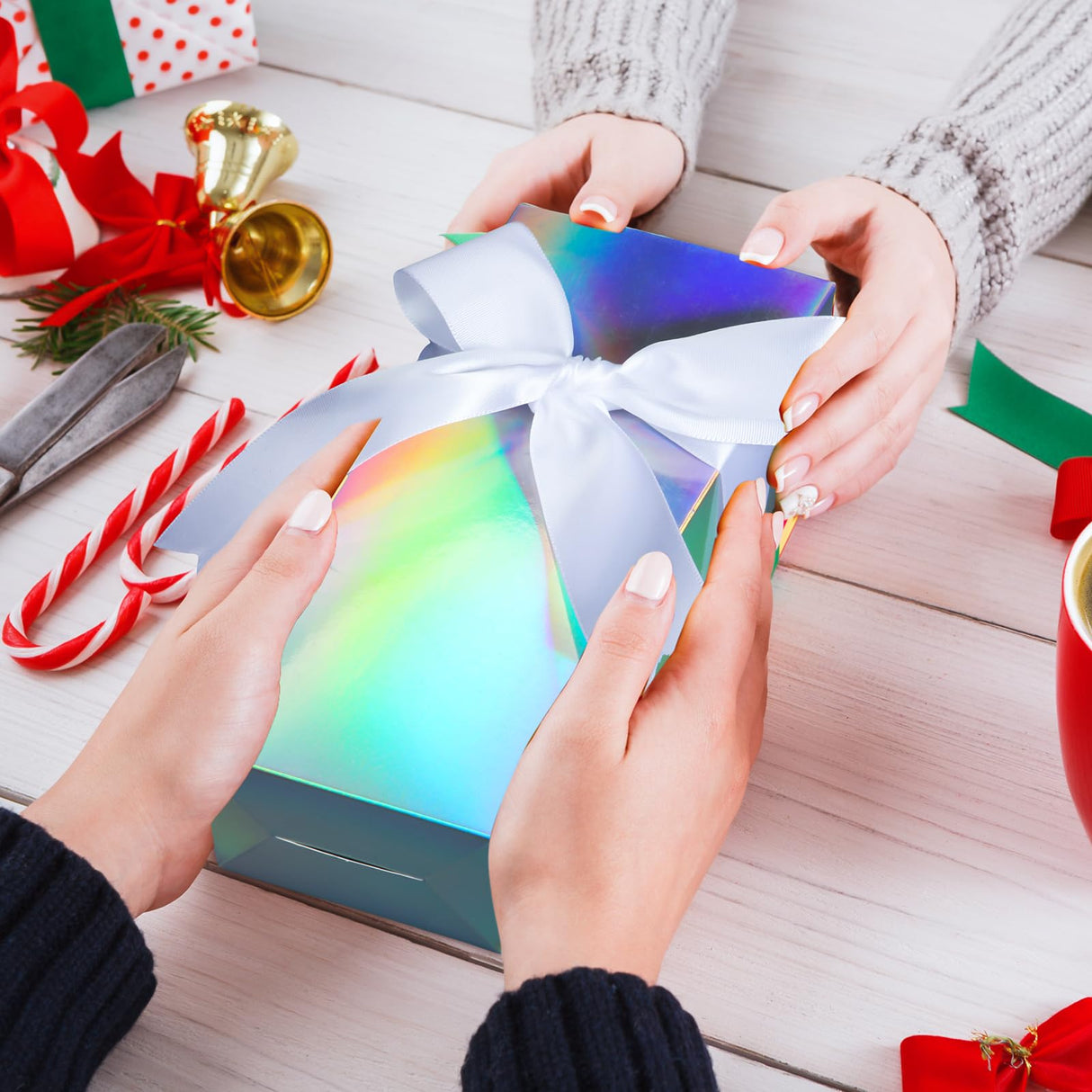 Fulmoon 12 Sets Sublimation Glass Gift Boxes Christmas Thank You Glass Cup Boxes with Ribbon Gift Wrap Boxes for Thanksgiving Christmas Shipping Blanks Sublimation Gift Wrapping (Laser) Fulmoon