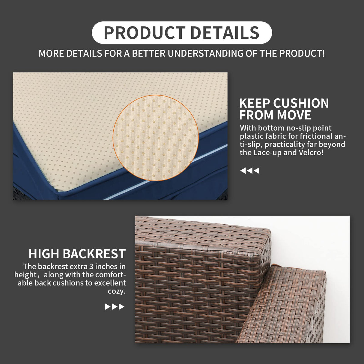 Rattaner 3-Seat Patio Wicker Sofa, Outdoor Rattan Couch Furniture Steel Frame with Furniture Cover and Deep Seat High Back, Blue Anti-Slip Cushion. Rattaner