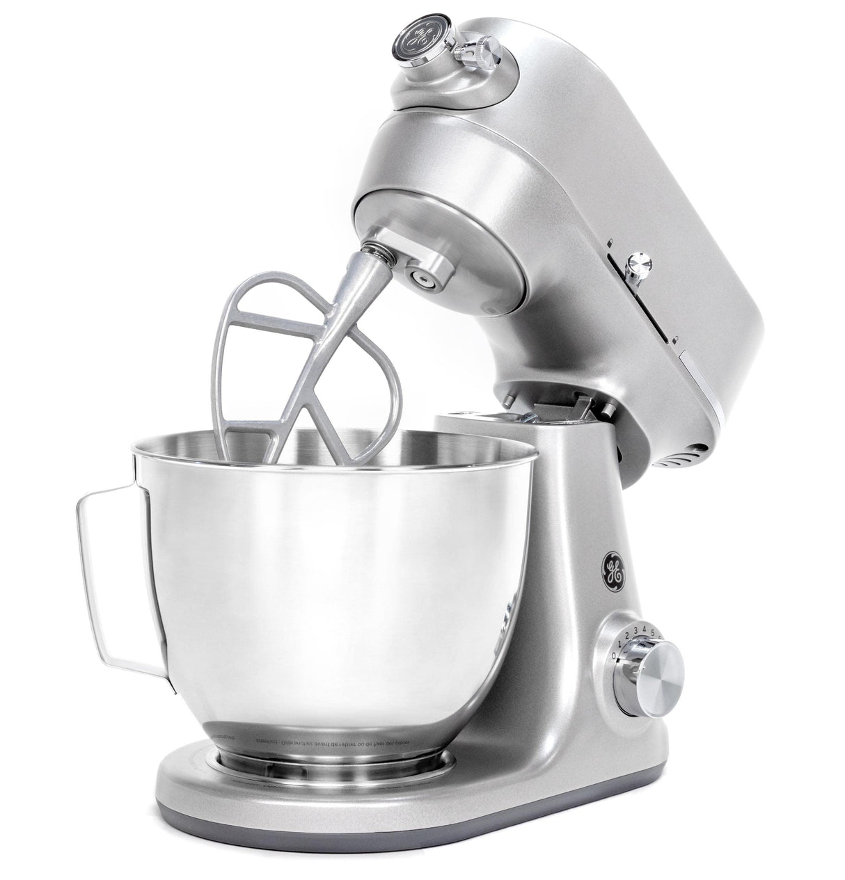 GE Tilt-Head Electric Stand Mixer | 7-Speed, 350-Watt Motor | Includes 5.3-Quart Bowl, Flat Beater, Dough Hook, Wire Whisk & Pouring Shield | Countertop Kitchen Essentials | Granite Gray GE