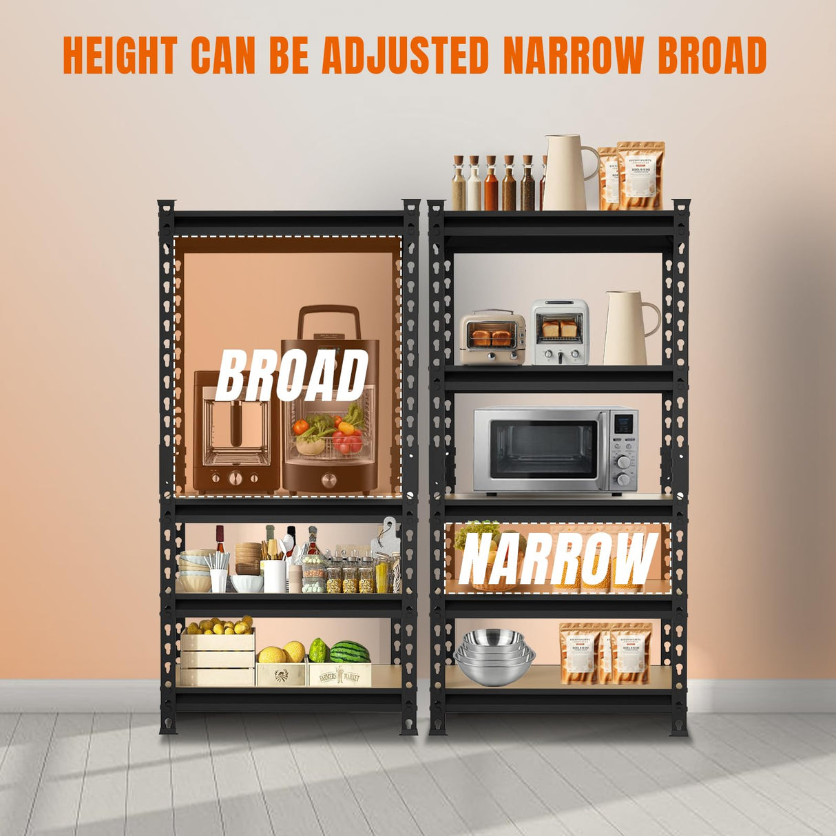 BIG RED Storage Shelving Unit, 5-Tier Adjustable, Heavy Duty Metal Garage Shelves/Utility Rack for Kitchen, Pantry, Basement, Bathroom, Laundry - 2,000 lbs Capacity, Black, 59" H x 28" W x 12" D BIG RED