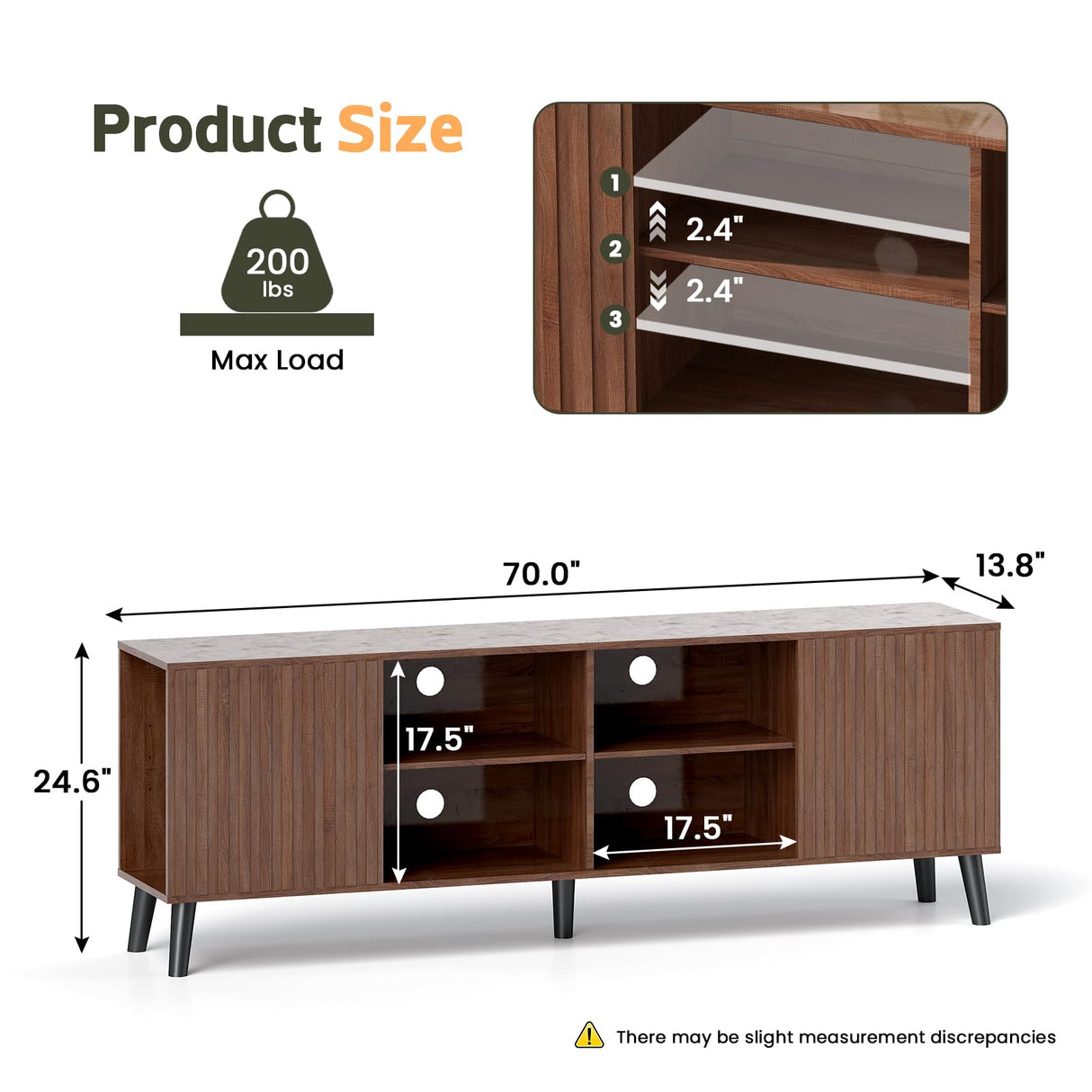 Lamtor Mid-Century Modern TV-Stand - Fluted TV Stand for 80 75 65Inch TV, Entertainment Center with Storage, Media Console with Adjustable Shelves for Living Room, Walnut Lamtor