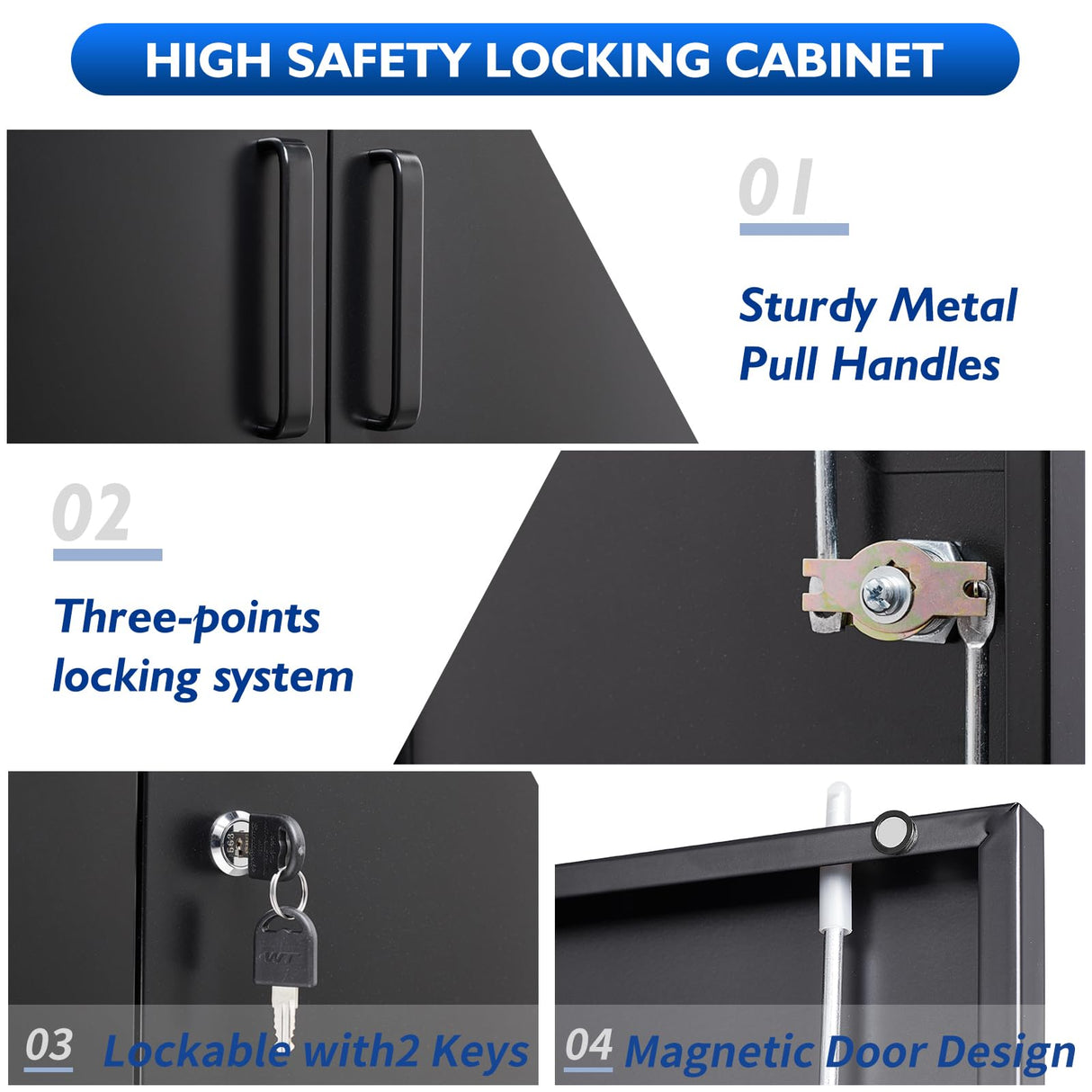 AFAIF Metal Storage Cabinets with Locking Doors&2 Adjustable Shelves, Lockable Steel Office Cabinet, Black Counter Cabinet Small Locking Cabinet Locked Tool Cabinet for Home, Office, Garage, Hallway AFAIF