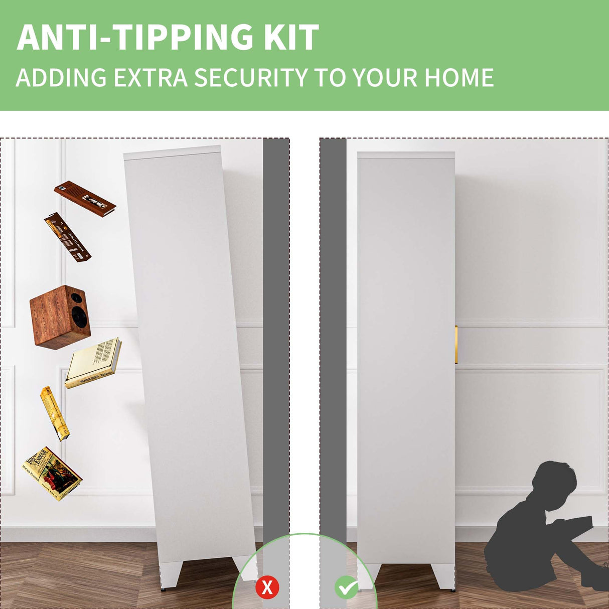 COFaR 5 Tier Metal Farmhouse Storage Cabinet with 2 Barn Door, 4 Adjustable Shelves and Legs, for Kitchen, Dining Room, Bathroom, Living Room, Office COFaR