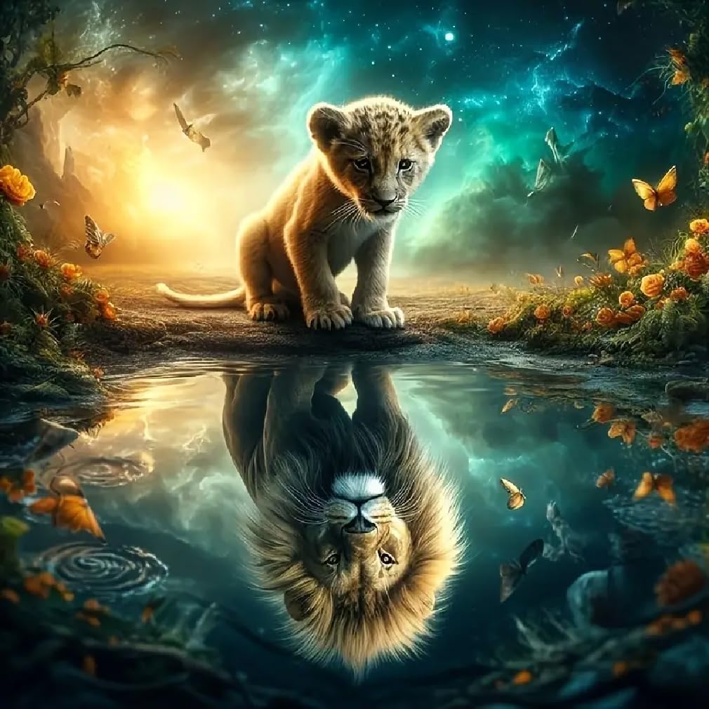 LWZAYS 5D Diamond Painting Kits for Adults, Lion Diamond Art Kits for Beginners, DIY Full Round Drill Gem Art Kit for Home Wall Decor and Adults Gift 35 * 35cm LWZAYS