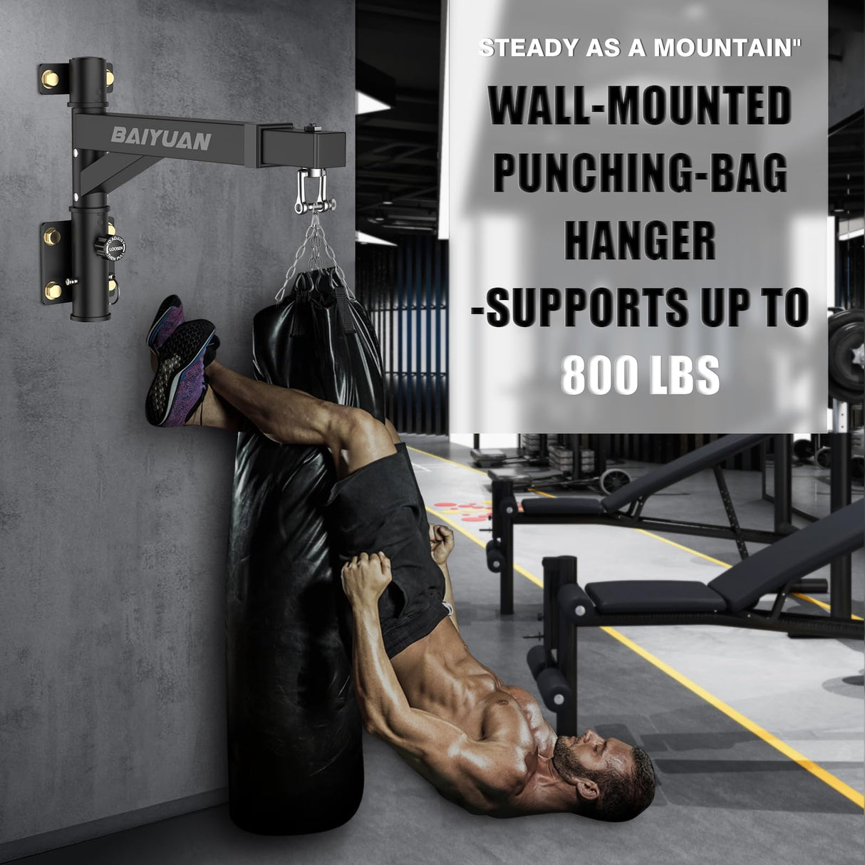 Heavy Bag Hanger - Wall Mount Punching Bag Hanger, Adjustable Heavy-Duty Boxing Bag Wall Bracket, Punching Bag Mount Stand for Home or Gym, for Kickboxing Bag, Muay Thai Bag,Etc (Supports up to 800Ib) BaiYuan
