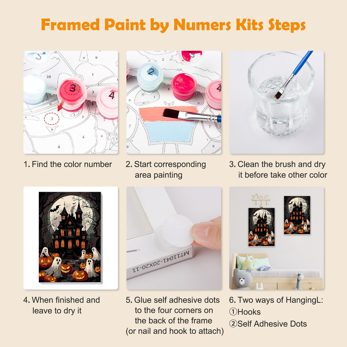 MOGTAA Halloween Paint by Numbers Kit for Adults Beginners with Frame, Ghost Adult Paint by Number Kits on Canvas with Easel, Easy DIY Pumpkin Oil Painting Kits for Home Decor, 8x12in MOGTAA